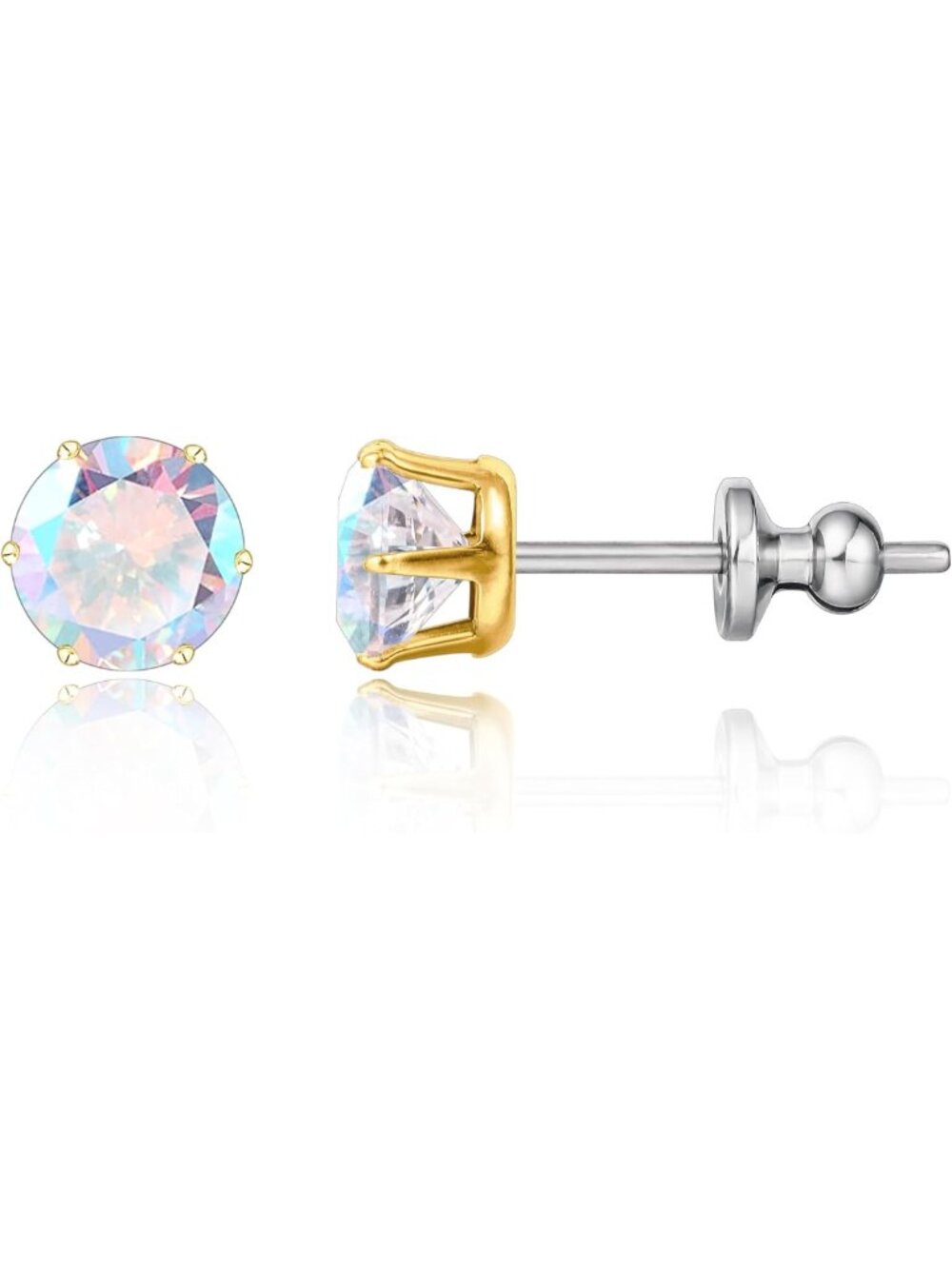 6MM Multicolor CZ Implant Grade Titanium Stud Earrings for Women